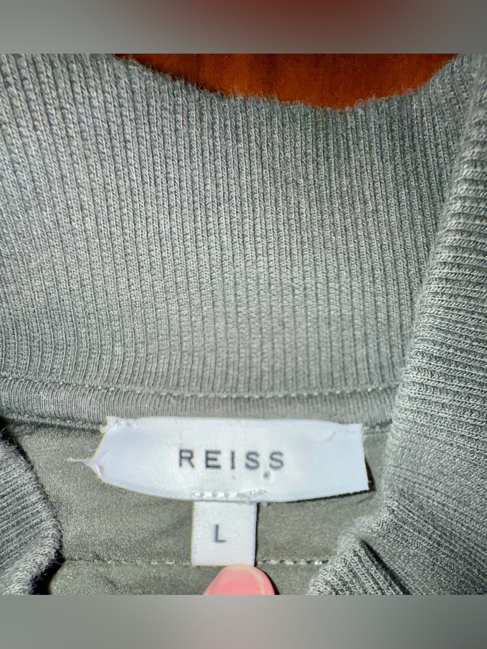 Reiss Quilted/Knit Hybrid Jacket with Standup Collar in Army Green, Size L - Picture 4 of 11